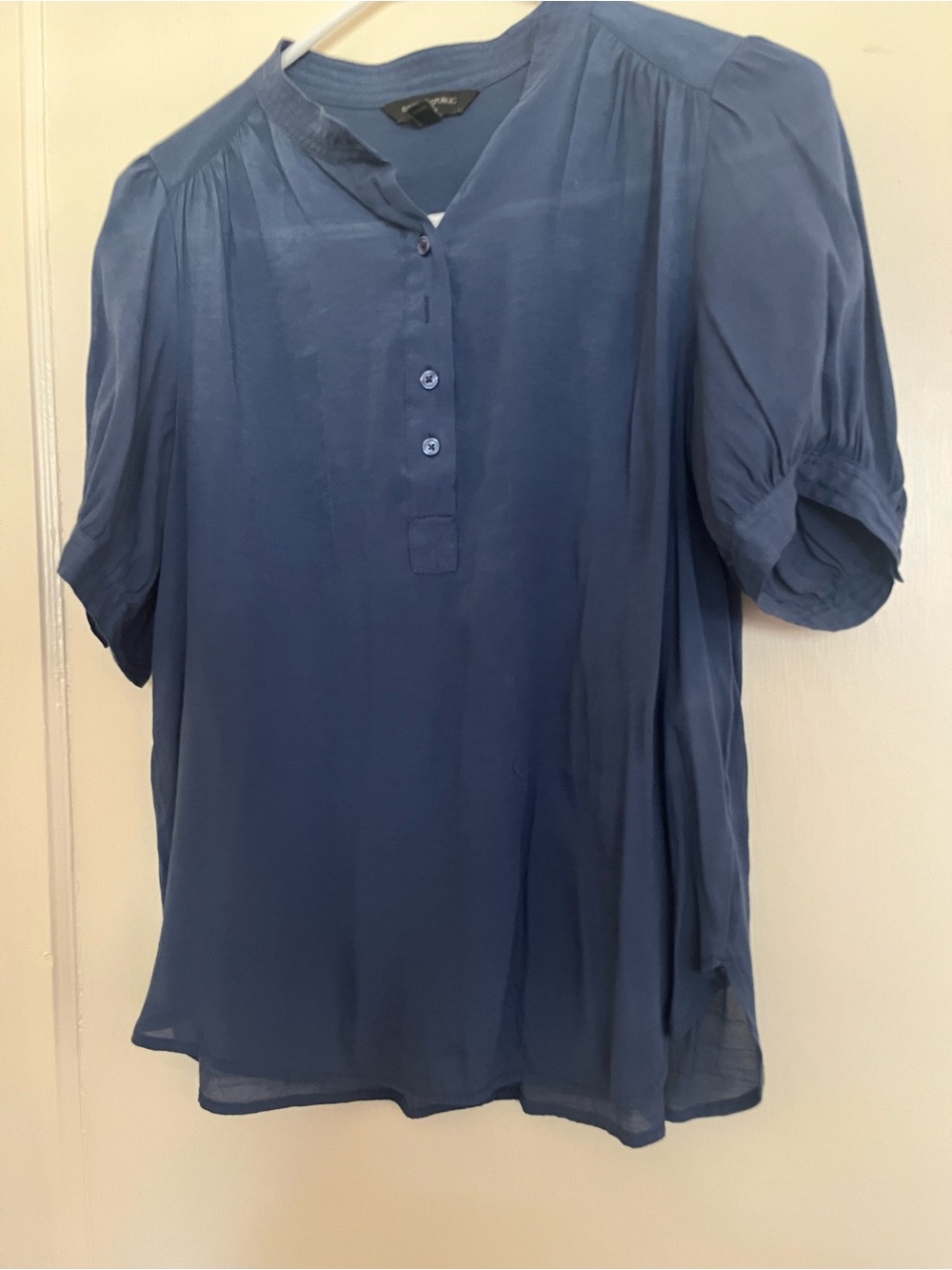 Banana Republic Navy Blue Short-Sleeve Henley Blouse
